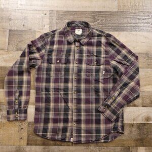 Vans Men’s Medium Purple Gray Plaid Button Up Flannel Shirt